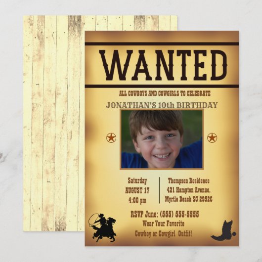 Jongens Foto Rustic Brown Wanted Birthday Kaart (Voorkant / Achterkant)