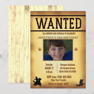 Jongens Foto Rustic Brown Wanted Birthday Kaart