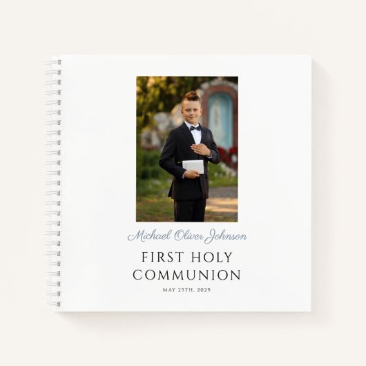 Jongens Foto Script Eerste Communie Guestbook Notitieboek (Voorkant)