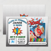 Jongens Foto Superheld 1e verjaardag Uitnodiging (Voorkant / Achterkant)