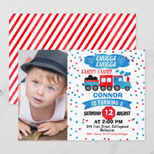 Jongens Foto Waterverf Trein Verjaardagsuitnodigin Kaart