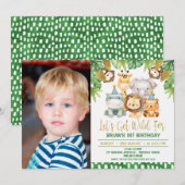 Jongens Foto Wild One Safari 1e verjaardag Uitnodi Kaart (Voorkant / Achterkant)