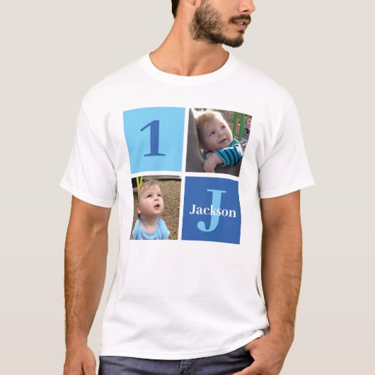 Jongens Fotocollage Custom Blue 1st Verjaardagsfee T-shirt (Voorkant)