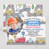 Jongens Fotovervoer Verjaardagsfeestuitnodiging Kaart (Voorkant / Achterkant)