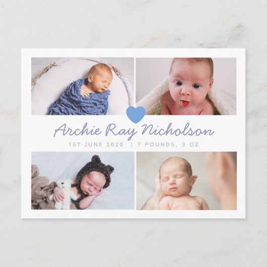 Jongens geboorte aankondiging kaart met foto schat (Voorkant)