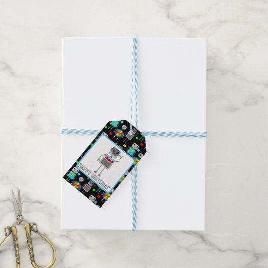 Jongen's geboortedag Robot aan en van Cadeaulabel (Met Touw)