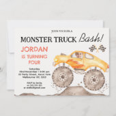 Jongens Geel Monster Truck Monster Bash Verjaardag Kaart (Voorkant)