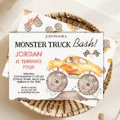 Jongens Geel Monster Truck Monster Bash Verjaardag Kaart