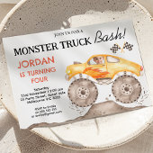 Jongens Geel Monster Truck Monster Bash Verjaardag Kaart