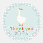 Jongens Gekke Goose Eerste Verjaardag Gingham Favo Ronde Sticker (Voorkant)