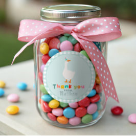 Jongens Gekke Goose Eerste Verjaardag Gingham Favo Ronde Sticker