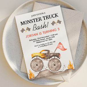 Jongens Gele Monster Truck Bash Verjaardag Kaart