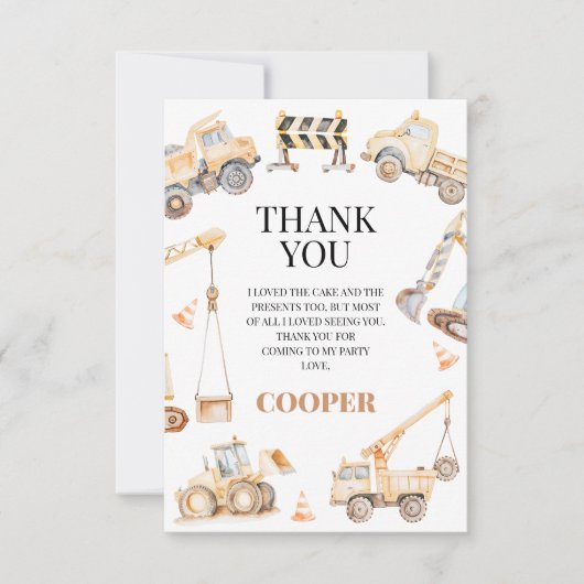 Jongens Gele Waterverf Bouw Verjaardag Bedankkaart (Voorkant)