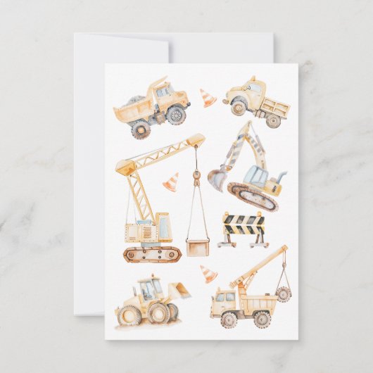 Jongens Gele Waterverf Bouw Verjaardag Bedankkaart (Achterkant)