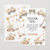 Jongens Gele Waterverf Bouw Verjaardag Bedankkaart (Voorkant / Achterkant)