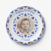 Jongens Gelukkige Verjaardag Levendige Blauwe Ster Papieren Bordje (Voorkant)