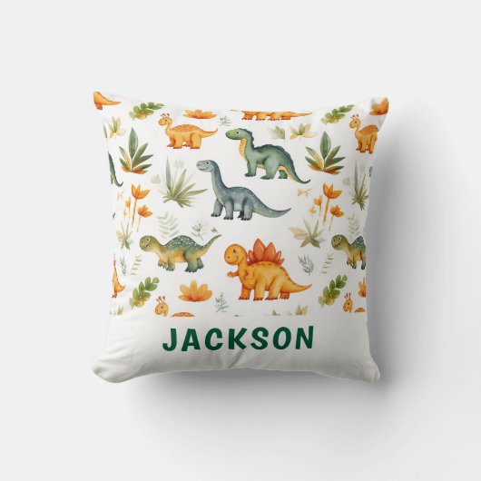 Jongens Gepersonaliseerd Schattige Dinosauruspatro Kussen (Voorkant)