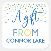 Jongens Gepersonaliseerde Confetti Verjaardagscade Vierkante Sticker (Voorkant)