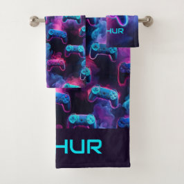 Jongens Gepersonaliseerde Gamer Patroon Bad Handdoek