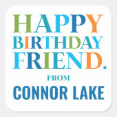 Jongens Gepersonaliseerde Gelukkige Verjaardagscad Vierkante Sticker (Voorkant)