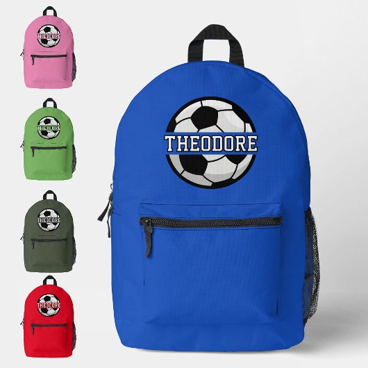 Jongens Gepersonaliseerde Naam Cool Blue Soccer Fo Bedrukte Rugzak