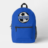 Jongens Gepersonaliseerde Naam Cool Blue Soccer Fo Bedrukte Rugzak (Voorkant)