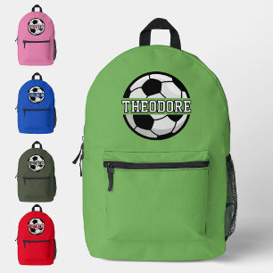 Jongens Gepersonaliseerde Naam Cool Green Soccer F Bedrukte Rugzak
