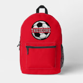 Jongens Gepersonaliseerde Naam Cool Red Soccer Foo Bedrukte Rugzak (Voorkant)