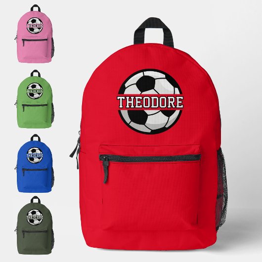 Jongens Gepersonaliseerde Naam Cool Red Soccer Foo Bedrukte Rugzak