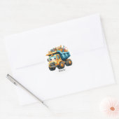 Jongens Gepersonaliseerde naam Dump Truck Ronde Sticker (Envelop)