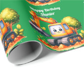 Jongen's gepersonaliseerde naam Happy Birthday Cadeaupapier (Rol Hoek)