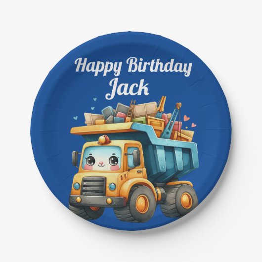 Jongen's gepersonaliseerde naam Happy Birthday Papieren Bordje (Voorkant)