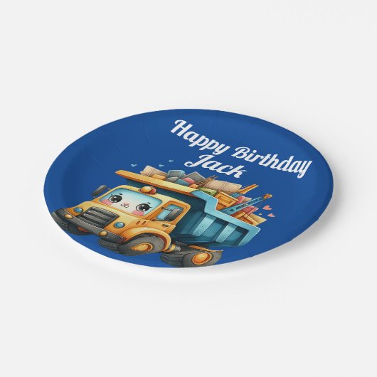 Jongen's gepersonaliseerde naam Happy Birthday Papieren Bordje (Gekanteld)