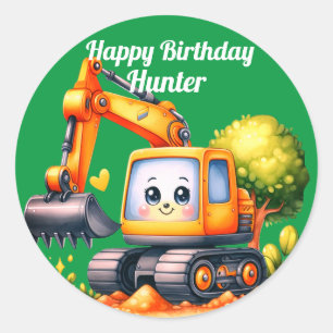 Jongen's gepersonaliseerde naam Happy Birthday Ronde Sticker