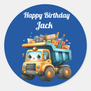 Jongen's gepersonaliseerde naam Happy Birthday Ronde Sticker