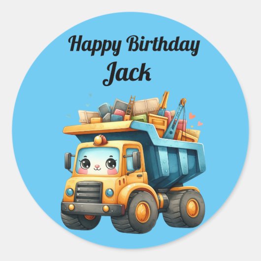 Jongen's gepersonaliseerde naam Happy Birthday Ronde Sticker (Voorkant)