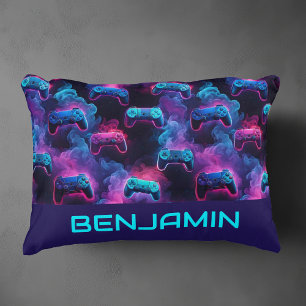 Jongens Gepersonaliseerde Neon Gaming Patroon Kuss Accent Kussen