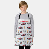 Jongens gepersonaliseerde raceauto kinder schort (Gedragen)