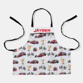 Jongens gepersonaliseerde raceauto kinder schort (Voorkant)