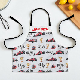 Jongens gepersonaliseerde raceauto kinder schort