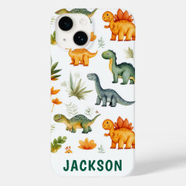 Jongens Gepersonaliseerde Schattigee Dinosaurus iP Case-Mate iPhone 14 Hoesje