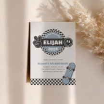 Jongens geruit Skateboard Groovy Hippie Verjaardag