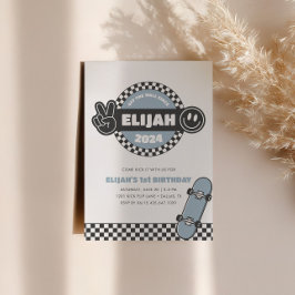 Jongens geruit Skateboard Groovy Hippie Verjaardag Kaart