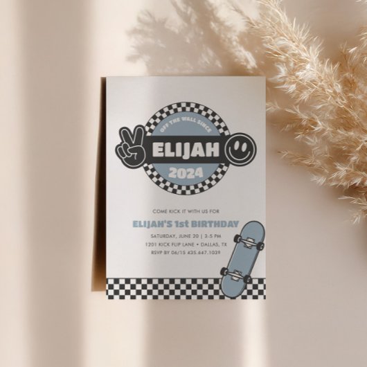 Jongens geruit Skateboard Groovy Hippie Verjaardag Kaart