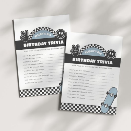 Jongens geruit Skateboard Groovy Hippie Verjaardag Notitiekaartje