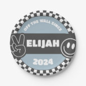 Jongens geruit Skateboard Groovy Hippie Verjaardag Papieren Bordje (Voorkant)