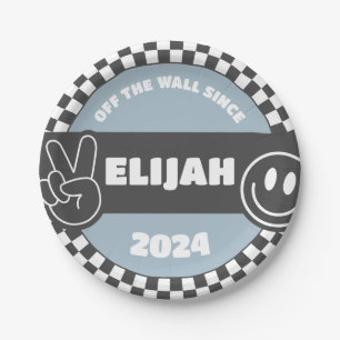 Jongens geruit Skateboard Groovy Hippie Verjaardag Papieren Bordje