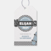 Jongens geruit skateboard Groovy Road Verjaardag Cadeaulabel (Voorkant)