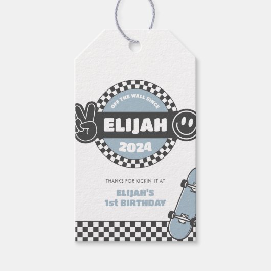 Jongens geruit skateboard Groovy Road Verjaardag Cadeaulabel (Voorkant)