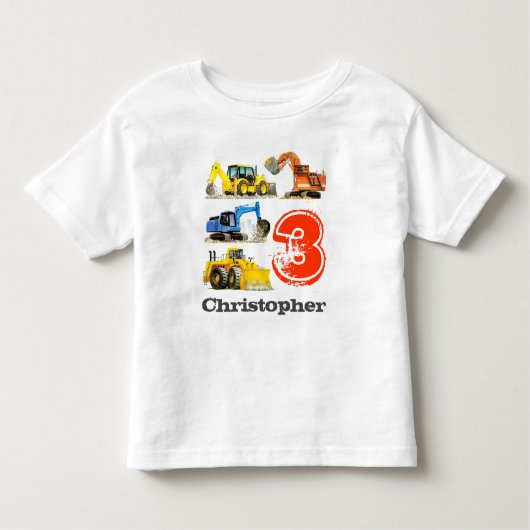 Jongens Giant Construction Diggers 3e verjaardag Kinder Shirts (Voorkant)